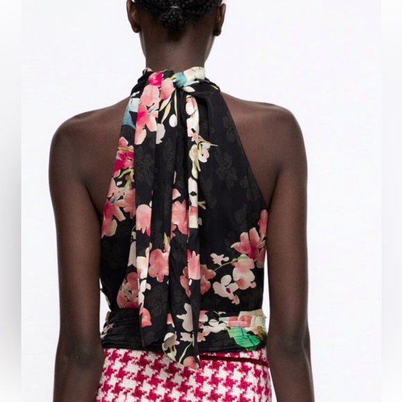 ZARA FLORAL PRINT HALTER TOP - Picture 3 of 4